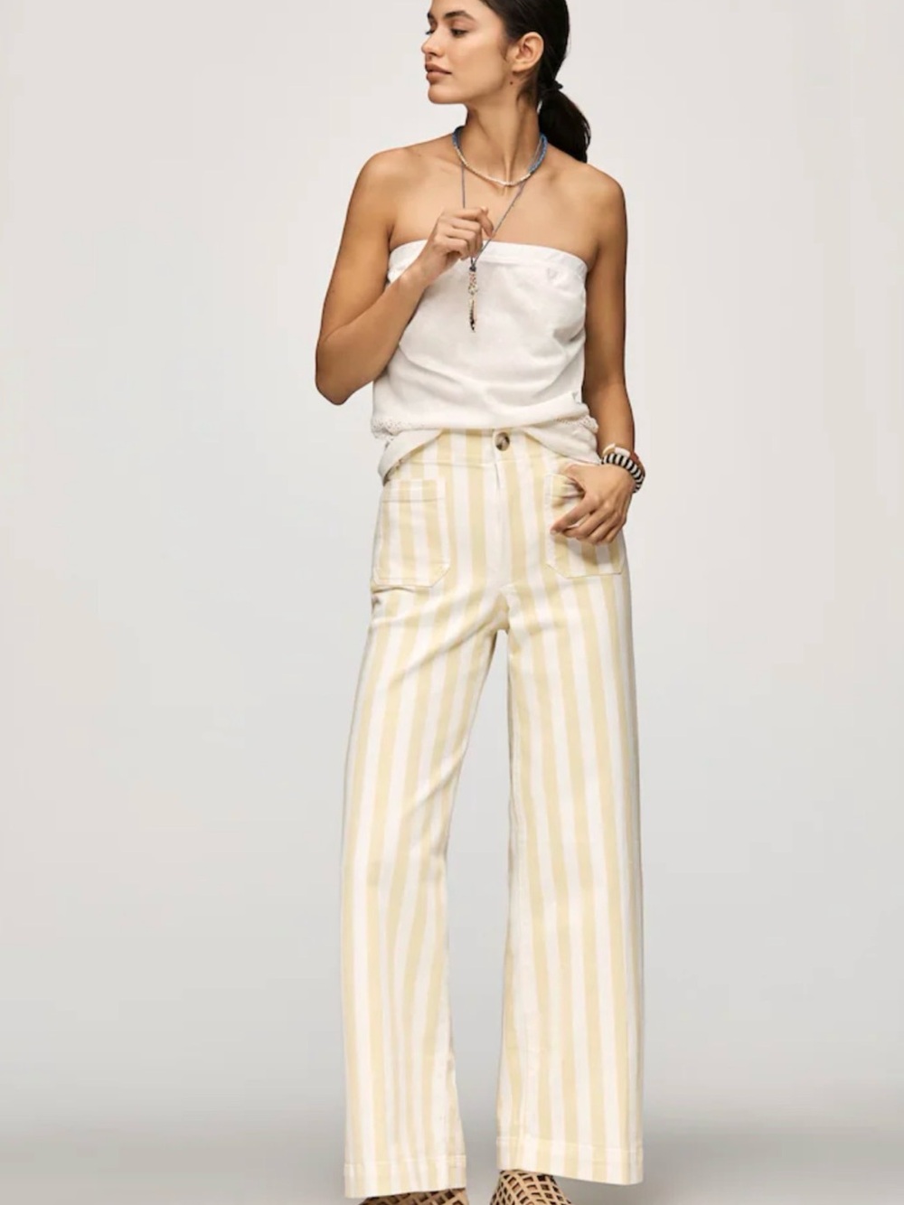 Wide-Leg Striped Pants in Yellow & White - Picture 8 of 8